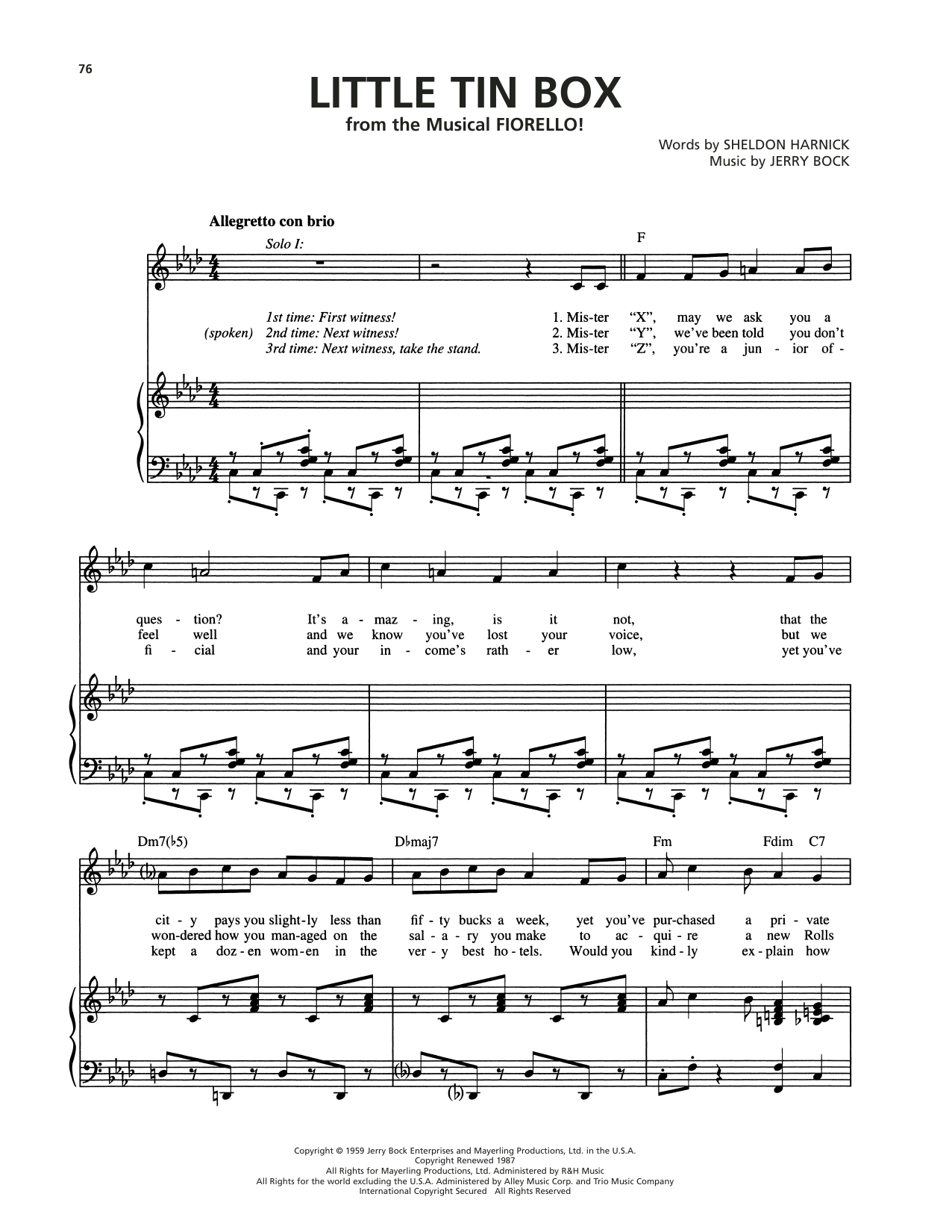 Bock & Harnick Little Tin Box (from Fiorello) Sheet Music Notes & Chords for Piano & Vocal - Download or Print PDF