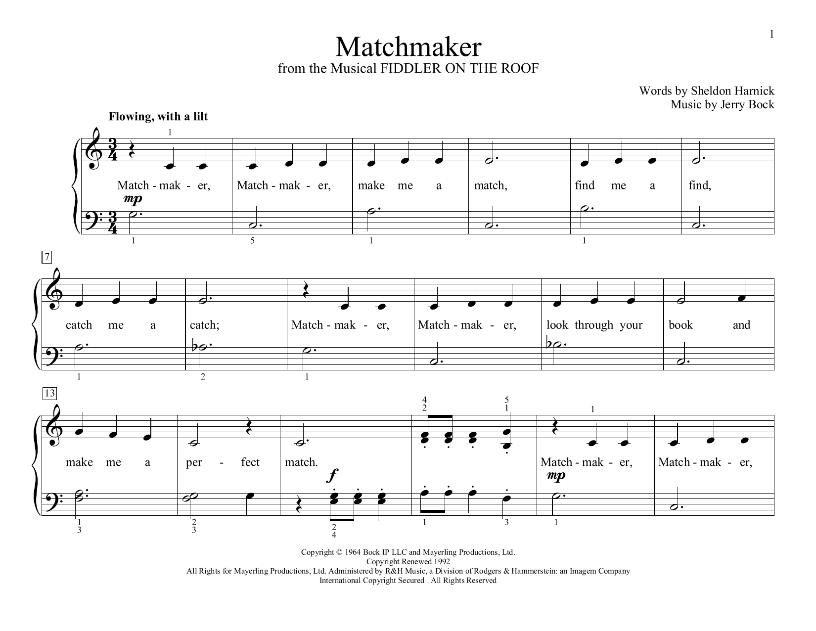 Bock & Harnick Matchmaker (from Fiddler on the Roof) (arr. Christopher Hussey) Sheet Music Notes & Chords for Educational Piano - Download or Print PDF