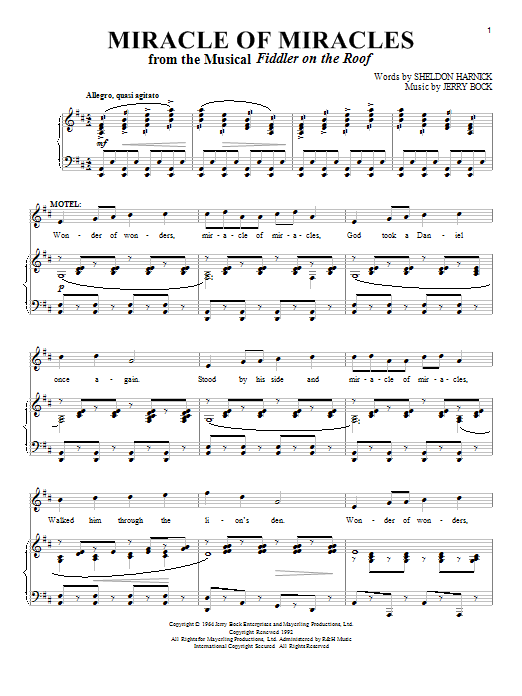 Bock & Harnick Miracle Of Miracles Sheet Music Notes & Chords for Piano & Vocal - Download or Print PDF