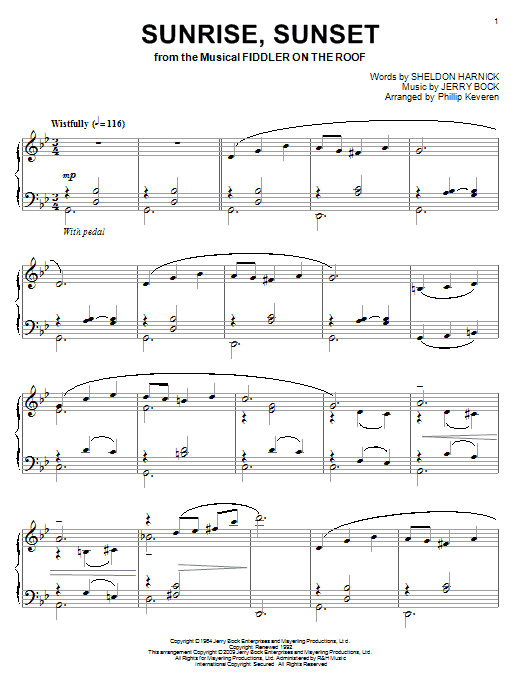 Bock & Harnick Sunrise, Sunset Sheet Music Notes & Chords for Piano - Download or Print PDF