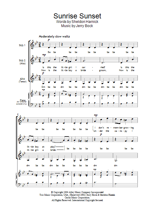 Bock & Harnick Sunrise, Sunset (from Fiddler On The Roof) Sheet Music Notes & Chords for Mandolin - Download or Print PDF