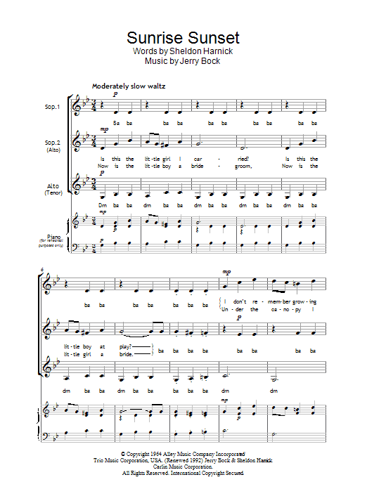 Bock & Harnick Sunrise, Sunset (from Fiddler On The Roof) Sheet Music Notes & Chords for Big Note Piano - Download or Print PDF