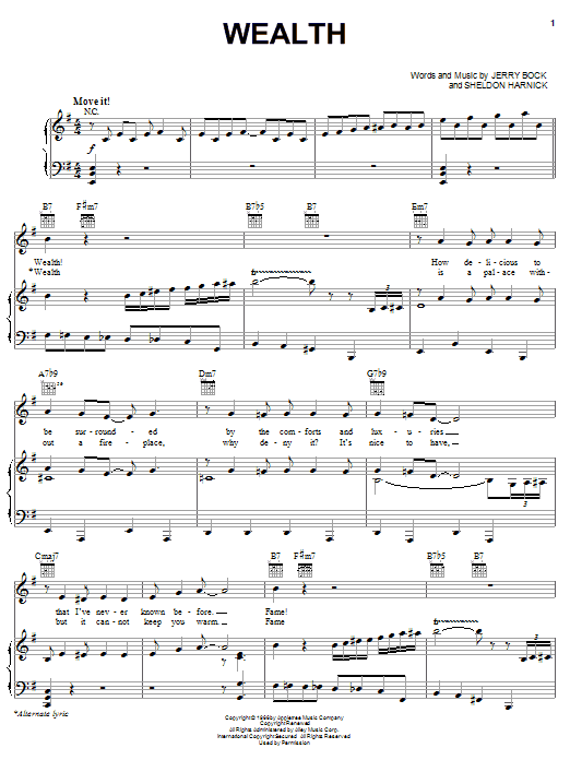 Bock & Harnick Wealth (from The Apple Tree) Sheet Music Notes & Chords for Piano, Vocal & Guitar (Right-Hand Melody) - Download or Print PDF