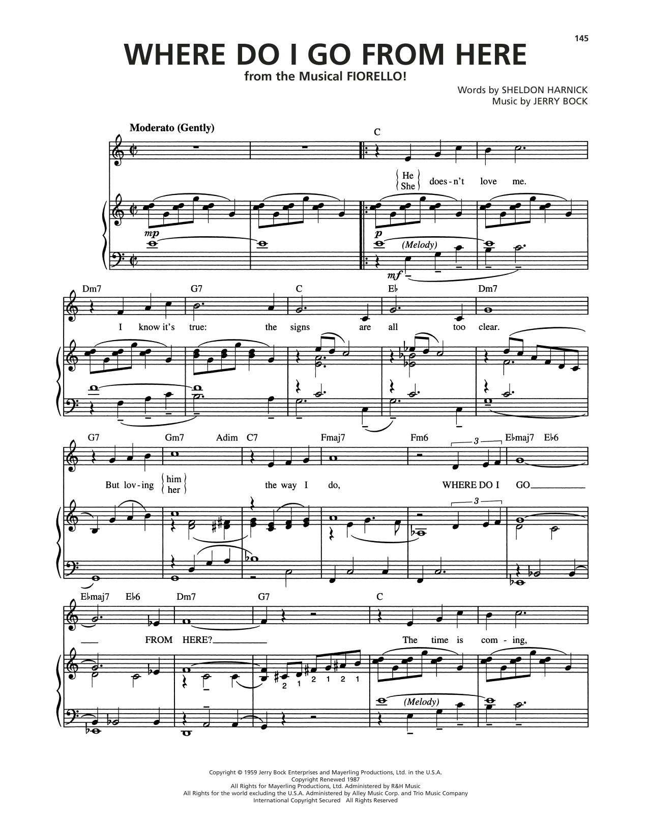 Bock & Harnick Where Do I Go From Here (from Fiorello) Sheet Music Notes & Chords for Piano, Vocal & Guitar (Right-Hand Melody) - Download or Print PDF