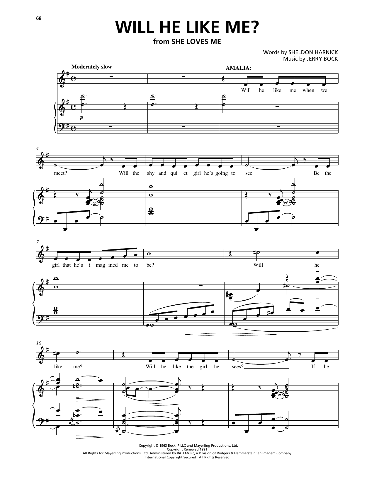 Bock & Harnick Will He Like Me? (from She Loves Me) Sheet Music Notes & Chords for Piano, Vocal & Guitar (Right-Hand Melody) - Download or Print PDF