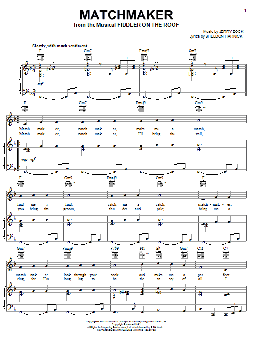 Matchmaker (from Fiddler On The Roof) sheet music