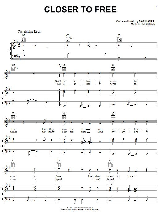 BoDeans Closer To Free Sheet Music Notes & Chords for Piano - Download or Print PDF