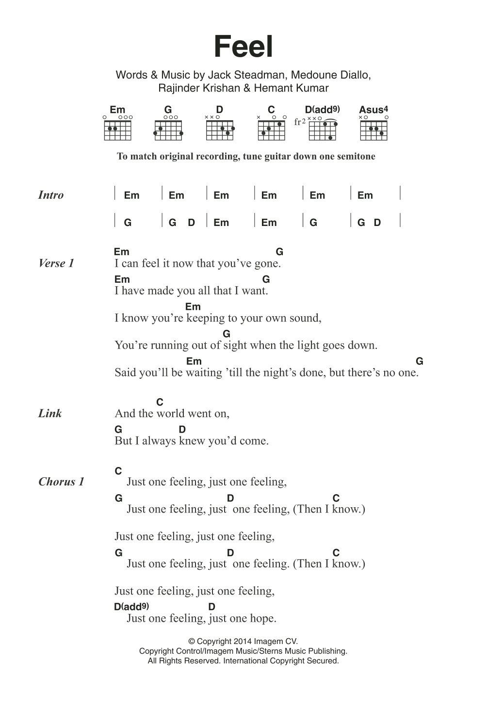 Bombay Bicycle Club Feel Sheet Music Notes & Chords for Lyrics & Chords - Download or Print PDF
