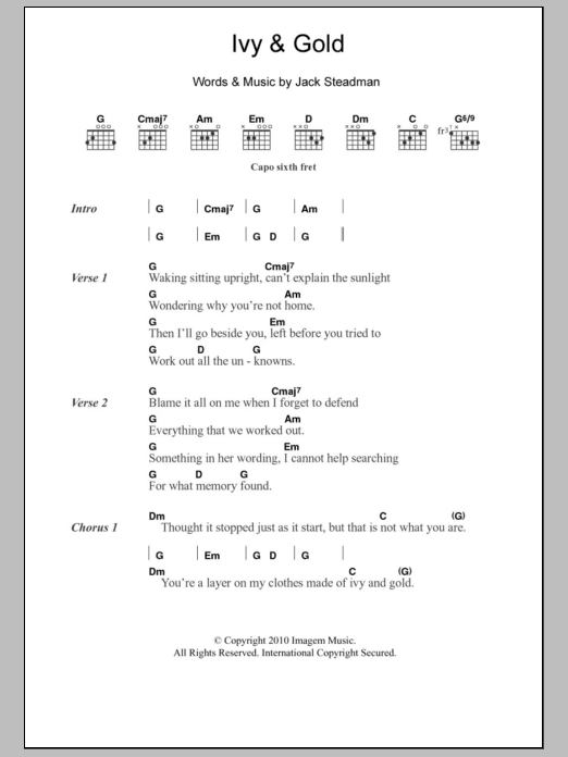 Bombay Bicycle Club Ivy & Gold Sheet Music Notes & Chords for Lyrics & Chords - Download or Print PDF