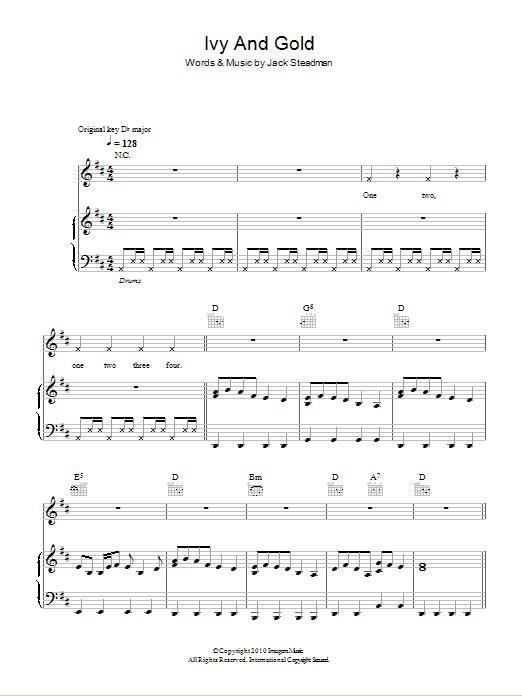 Bombay Bicycle Club Ivy &Gold Sheet Music Notes & Chords for Piano, Vocal & Guitar (Right-Hand Melody) - Download or Print PDF