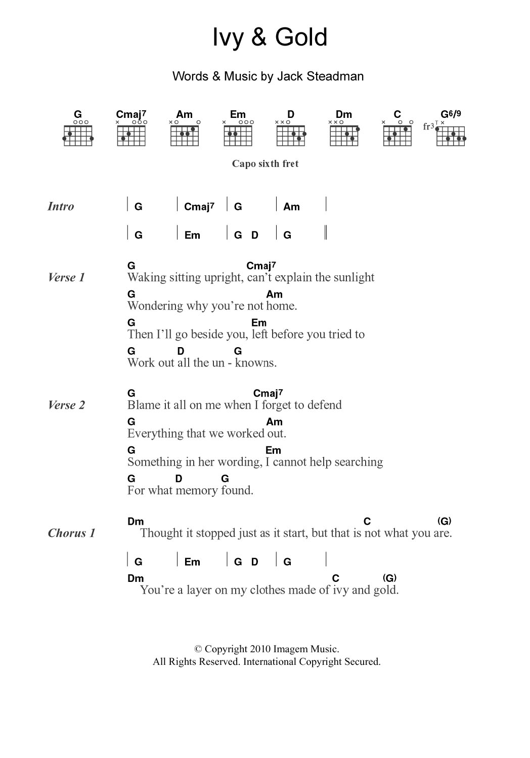 Bombay Bicycle Club Ivy and Gold Sheet Music Notes & Chords for Guitar Chords/Lyrics - Download or Print PDF