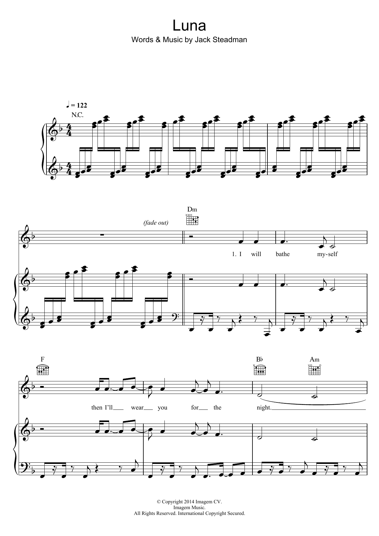 Bombay Bicycle Club Luna Sheet Music Notes & Chords for Piano, Vocal & Guitar (Right-Hand Melody) - Download or Print PDF