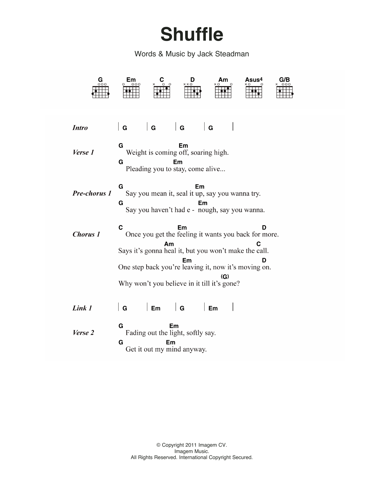 Bombay Bicycle Club Shuffle Sheet Music Notes & Chords for Lyrics & Chords - Download or Print PDF