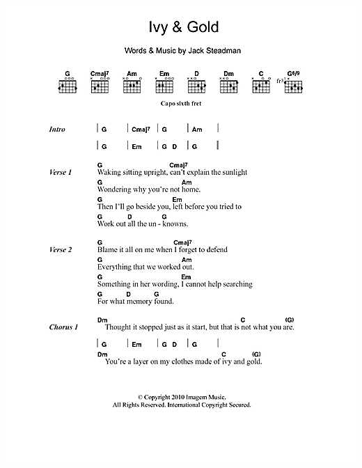 Bombay Bicycle Club Ivy & Gold Sheet Music Notes & Chords for Lyrics & Chords - Download or Print PDF