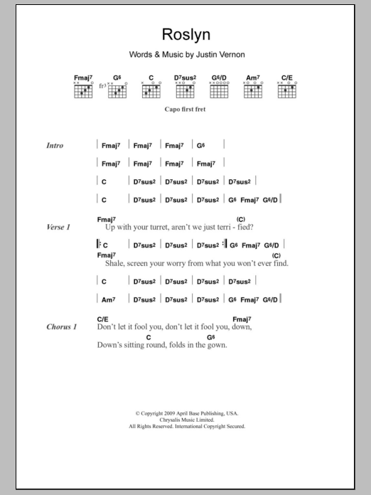 Bon Iver & St. Vincent Roslyn Sheet Music Notes & Chords for Lyrics & Chords - Download or Print PDF