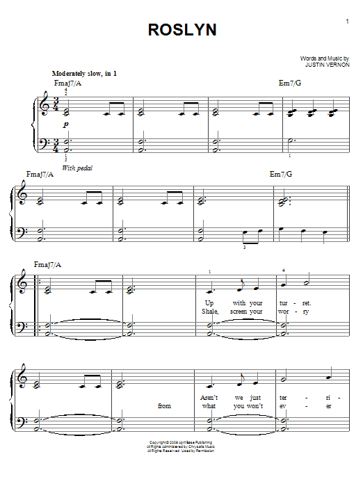 Bon Iver & St. Vincent Rosyln Sheet Music Notes & Chords for Piano, Vocal & Guitar (Right-Hand Melody) - Download or Print PDF