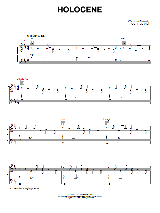 Bon Iver Holocene Sheet Music Notes & Chords for Lyrics & Chords - Download or Print PDF