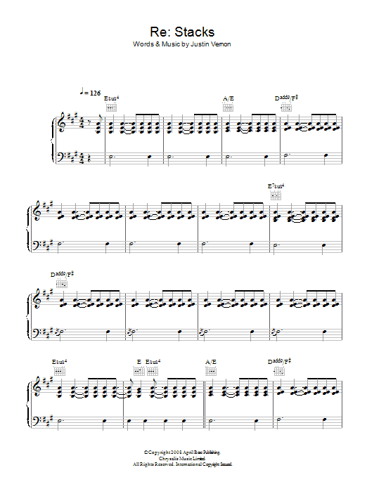 Bon Iver Re: Stacks Sheet Music Notes & Chords for Lyrics & Chords - Download or Print PDF