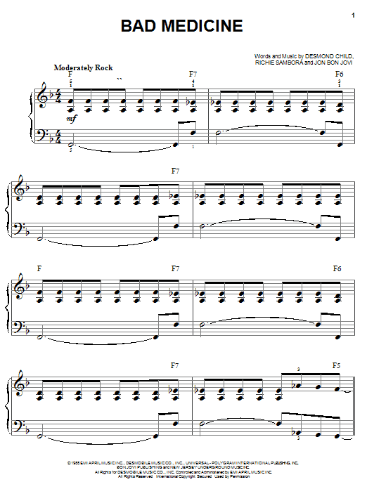 Bon Jovi Bad Medicine sheet music notes and chords. Download Printable PDF.