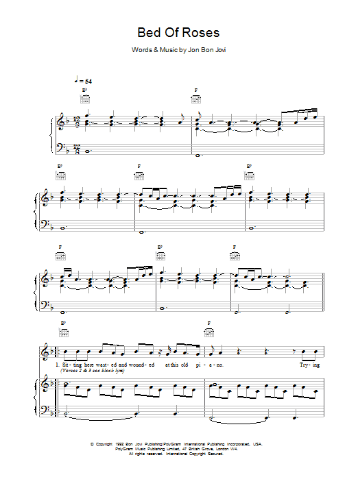 Bon Jovi Bed Of Roses Sheet Music Notes & Chords for Lyrics & Chords - Download or Print PDF