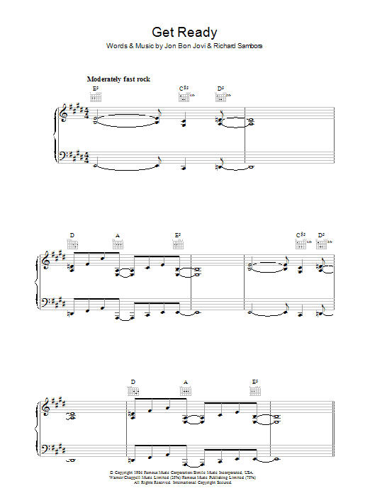 Bon Jovi Get Ready Sheet Music Notes & Chords for Piano, Vocal & Guitar (Right-Hand Melody) - Download or Print PDF
