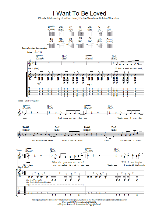 Bon Jovi I Want To Be Loved Sheet Music Notes & Chords for Piano, Vocal & Guitar (Right-Hand Melody) - Download or Print PDF