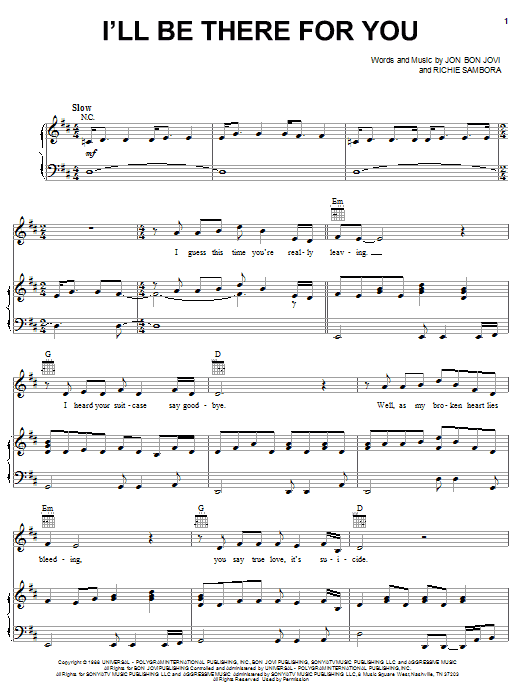 Bon Jovi I'll Be There For You Sheet Music Notes & Chords for Easy Piano - Download or Print PDF