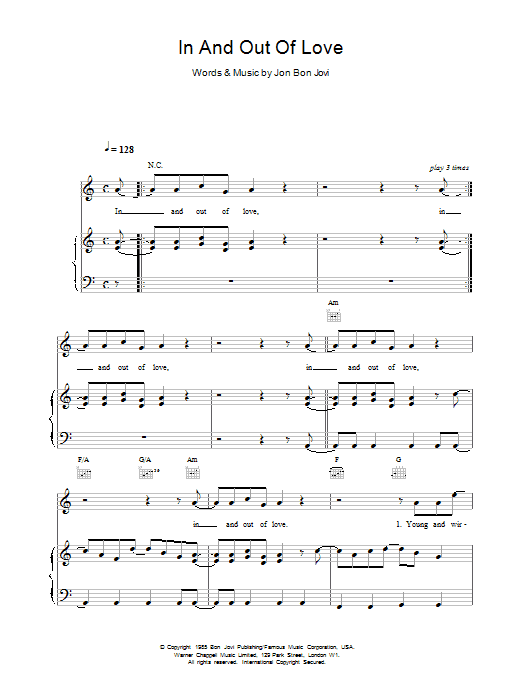 Bon Jovi In And Out Of Love sheet music notes and chords. Download Printable PDF.