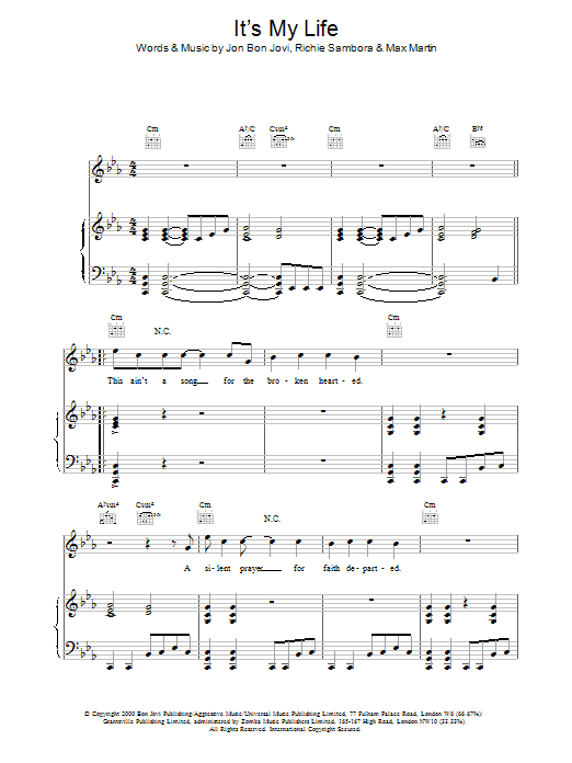 Bon Jovi It's My Life Sheet Music Notes & Chords for Tenor Saxophone - Download or Print PDF