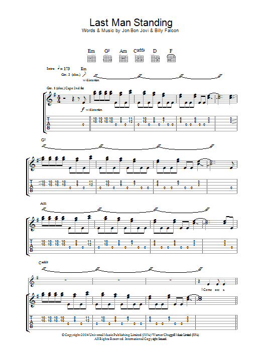 Bon Jovi Last Man Standing Sheet Music Notes & Chords for Guitar Tab - Download or Print PDF