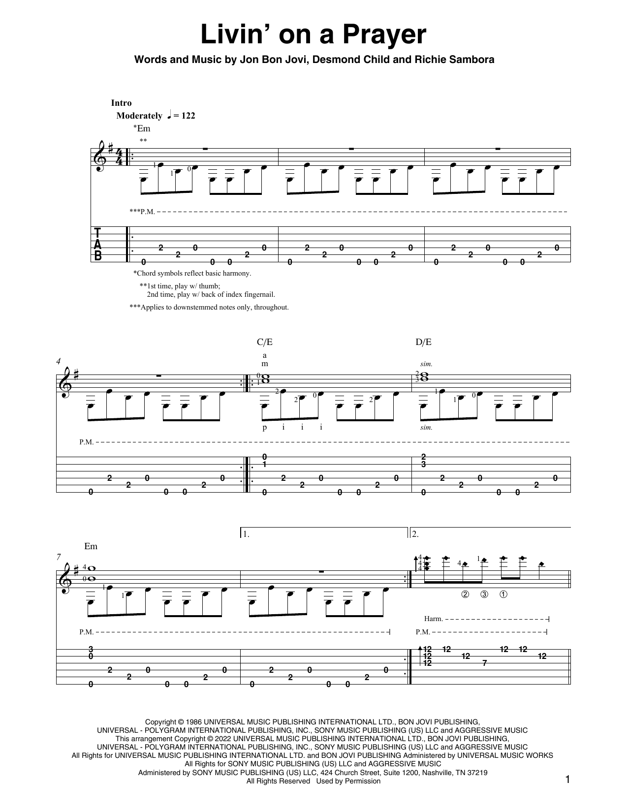 Bon Jovi Livin' On A Prayer (arr. Ben Pila) Sheet Music Notes & Chords for Solo Guitar - Download or Print PDF