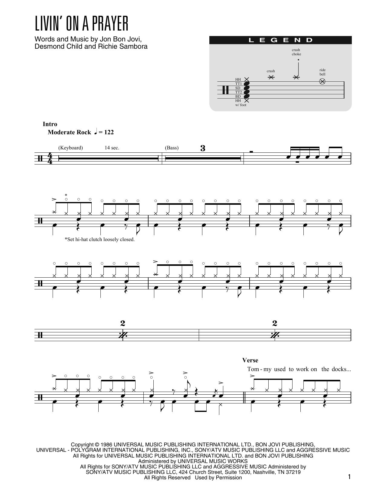 Bon Jovi Livin' On A Prayer (arr. Kennan Wylie) Sheet Music Notes & Chords for Drums Transcription - Download or Print PDF