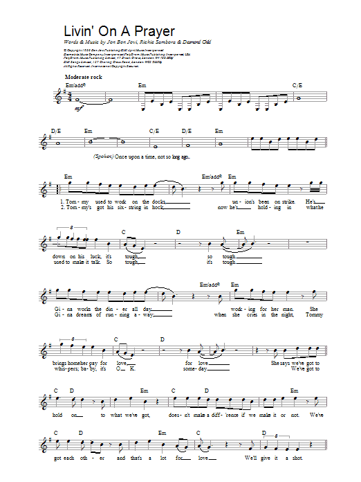 Bon Jovi Livin' On A Prayer Sheet Music Notes & Chords for Tenor Saxophone - Download or Print PDF