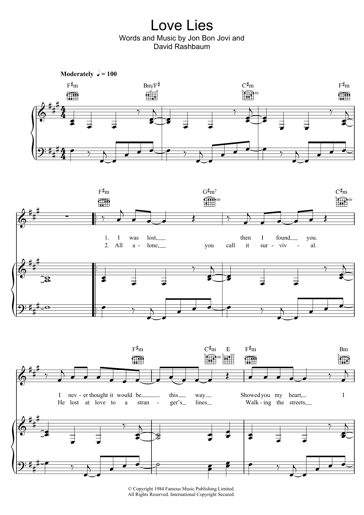 Bon Jovi Love Lies Sheet Music Notes & Chords for Piano, Vocal & Guitar - Download or Print PDF
