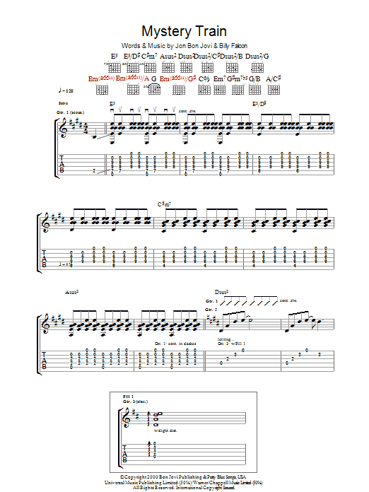 Bon Jovi Mystery Train Sheet Music Notes & Chords for Guitar Tab - Download or Print PDF