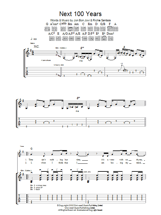 Bon Jovi Next 100 Years Sheet Music Notes & Chords for Guitar Tab - Download or Print PDF