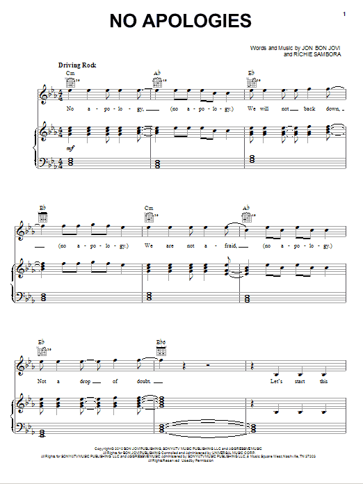 Bon Jovi No Apologies Sheet Music Notes & Chords for Guitar Tab - Download or Print PDF