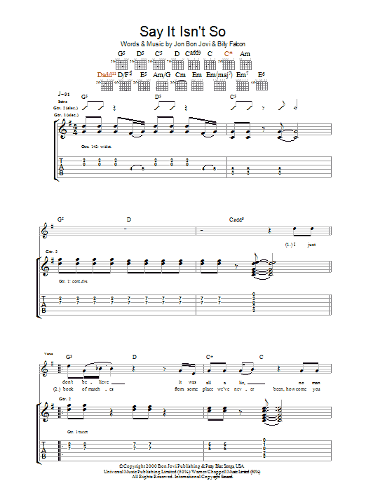 Bon Jovi Say It Isn't So Sheet Music Notes & Chords for Lyrics & Chords - Download or Print PDF