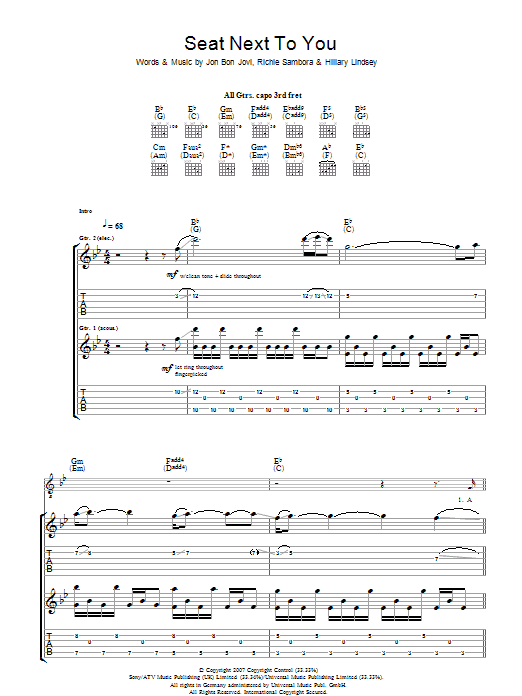 Bon Jovi Seat Next To You Sheet Music Notes & Chords for Piano, Vocal & Guitar (Right-Hand Melody) - Download or Print PDF