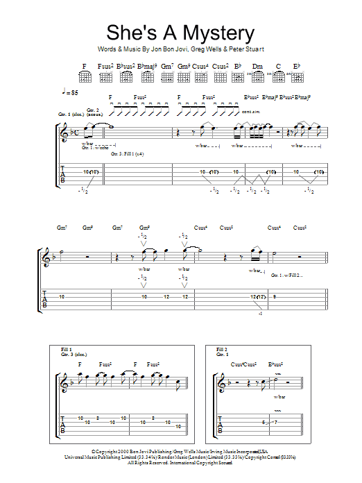 Bon Jovi She's A Mystery Sheet Music Notes & Chords for Guitar Tab - Download or Print PDF