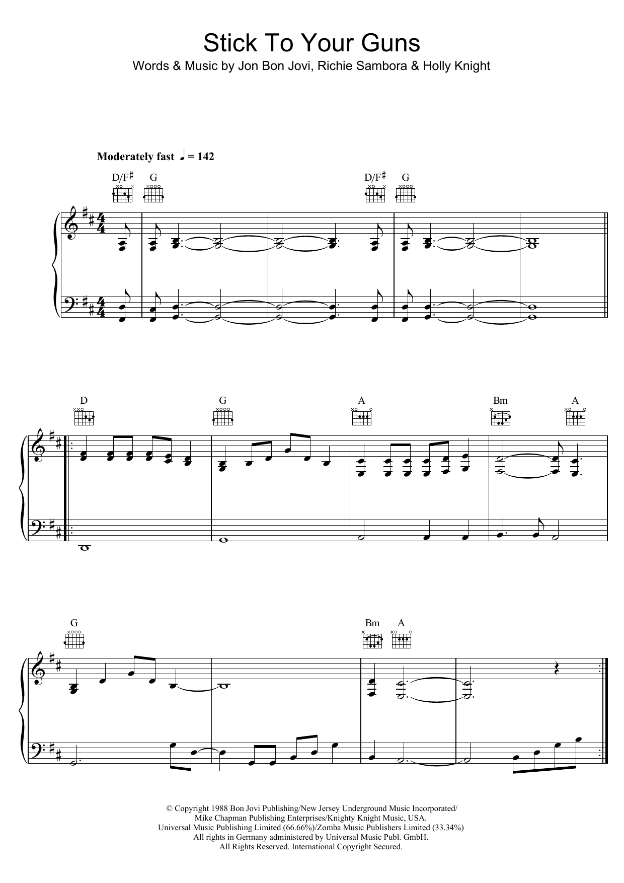 Bon Jovi Stick To Your Guns Sheet Music Notes & Chords for Piano, Vocal & Guitar (Right-Hand Melody) - Download or Print PDF