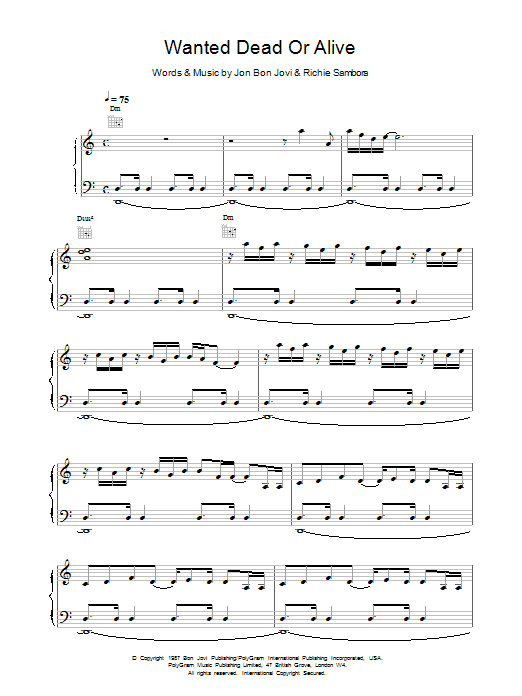 Bon Jovi Wanted Dead Or Alive Sheet Music Notes & Chords for Really Easy Guitar - Download or Print PDF