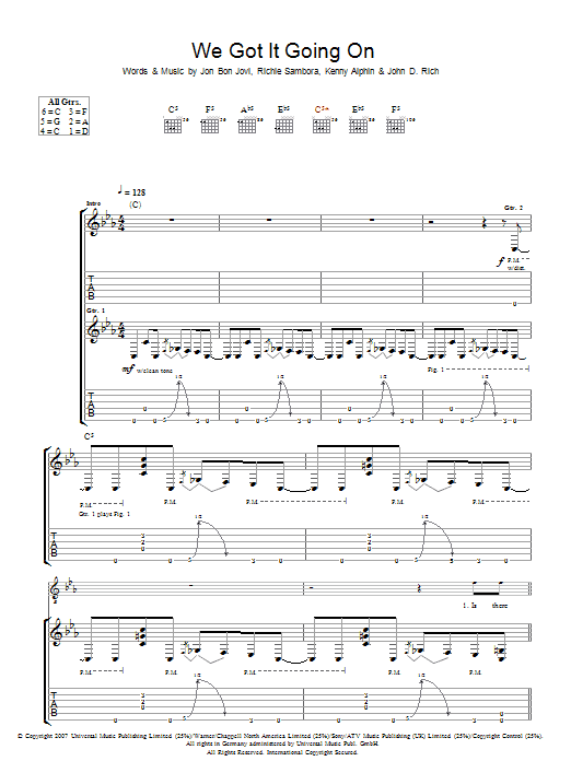 Bon Jovi We Got It Going On Sheet Music Notes & Chords for Guitar Tab - Download or Print PDF