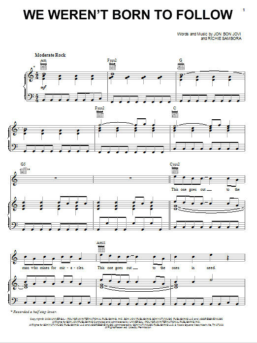 Bon Jovi We Weren't Born To Follow Sheet Music Notes & Chords for Guitar Tab - Download or Print PDF