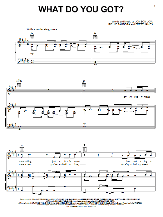 Bon Jovi What Do You Got? Sheet Music Notes & Chords for Piano, Vocal & Guitar (Right-Hand Melody) - Download or Print PDF