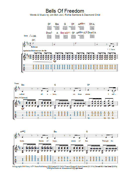 Preview Bon Jovi Bells Of Freedom Pop sheet music, notes and chords for Piano, Vocal & Guitar (Right-Hand Melody), SKU: 54074 Bells Of Freedom sheet music
