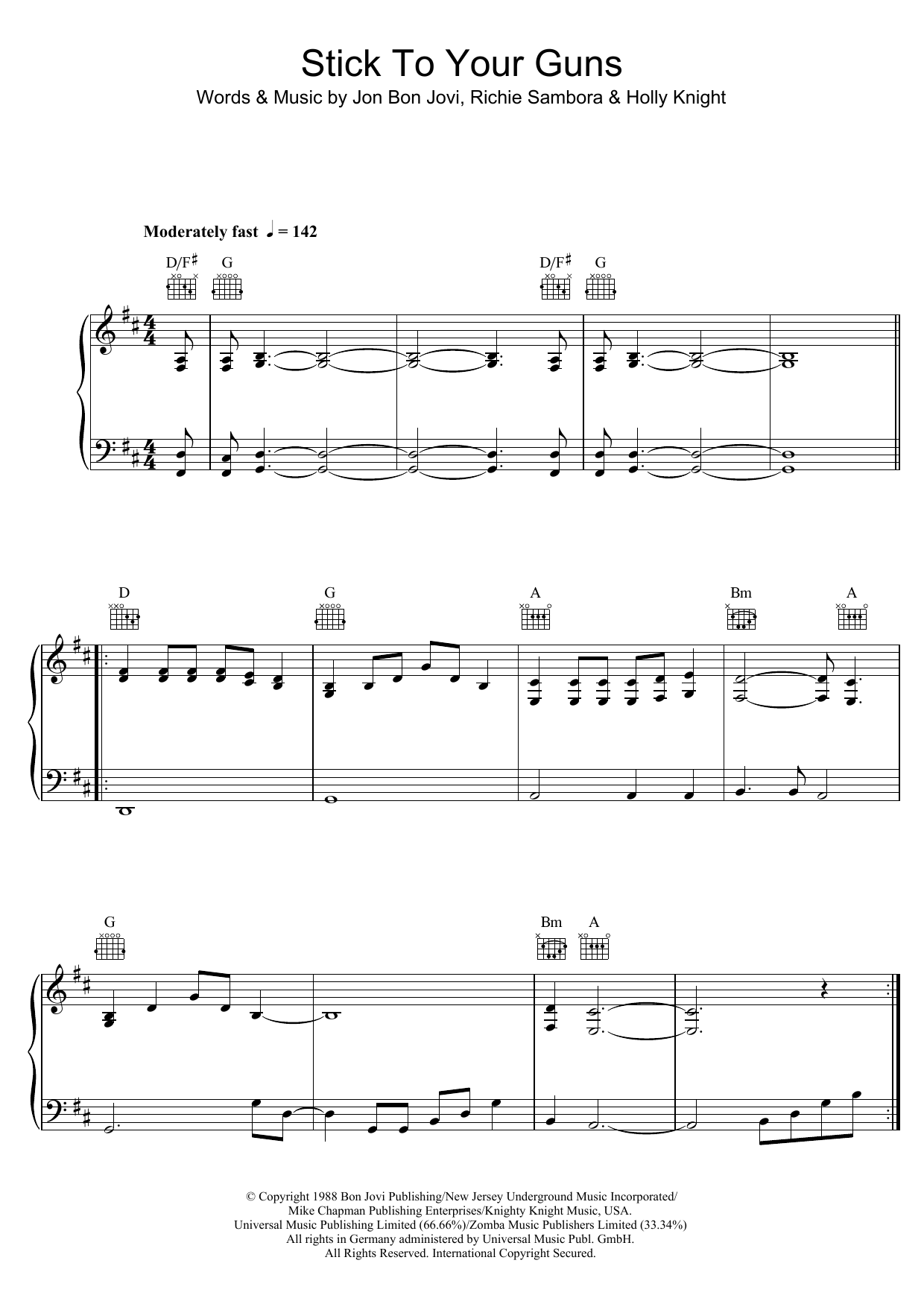 Preview Bon Jovi Stick To Your Guns Rock sheet music, notes and chords for Piano, Vocal & Guitar (Right-Hand Melody), SKU: 48465 Stick To Your Guns sheet music