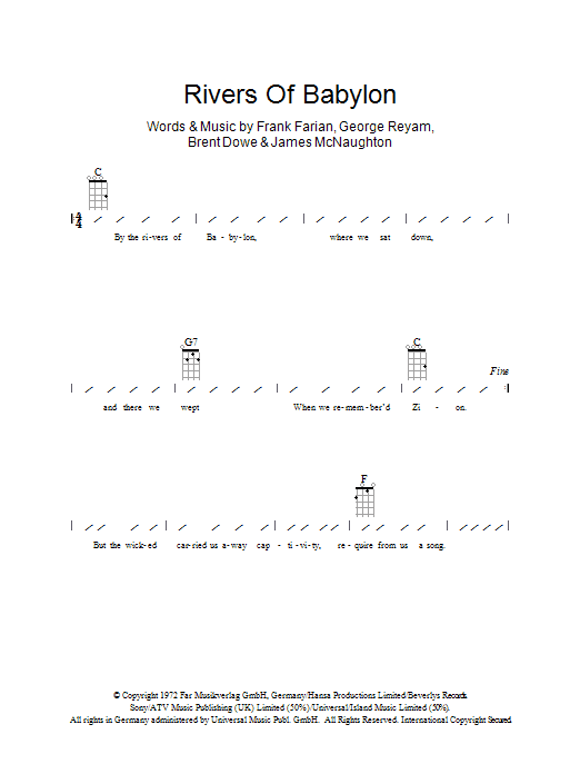 Boney M Rivers Of Babylon Sheet Music Notes & Chords for Guitar Chords/Lyrics - Download or Print PDF