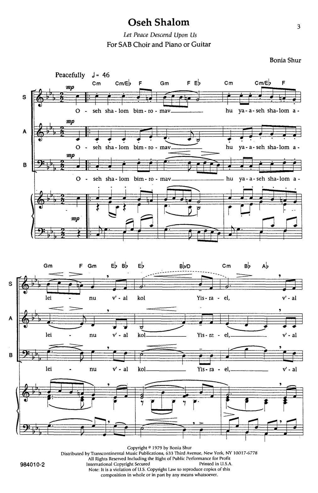 Bonia Shur Oseh Shalom Sheet Music Notes & Chords for Choral - Download or Print PDF