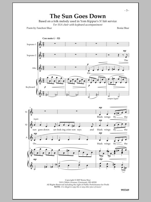 Bonia Shur The Sun Goes Down Sheet Music Notes & Chords for Choral - Download or Print PDF